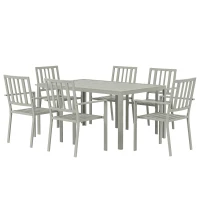 Outsunny Garden Table and Chairs for 6, 7 Pieces Garden Furniture Set with Table, 6 Stackable Chairs and Umbrella Hole Light Grey(m-12)