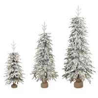 HOMCOM Prelit Flocked Artificial Christmas Tree Set of 3 Snowy Xmas Tree Warm White LED Lights (3FT+4FT+5FT)(m-15)