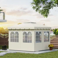 Outsunny 4 Paredes Laterais para Tenda 3x3 m Laterais de Tenda com Ganchos 8 Janelas e Proteção UV  Creme(m-10)
