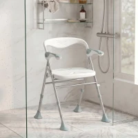 HOMCOM Sedia Doccia Pieghevole con Braccioli Ribaltabili, Sgabello Regolabile in Altezza, Senza Attrezzi, 136 kg(m-10)