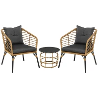 Outsunny rotan tuinmeubelset 3-delig. Zitgroep met kussens voor terras balkon(m-1)