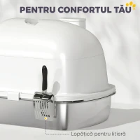 PawHut Litieră închisă pentru pisici L din oțel inoxidabil, cu mâner, lopățică și plic deodorant, anti-risipire, albă(m-6)