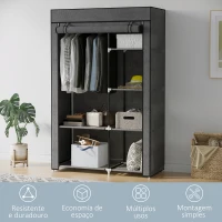 HOMCOM Roupeiro de Tecido Dobrável com 6 Prateleiras e 1 Barra de Pendurar para Dormitório Vestidor 103x43x162,5 cm Cinzento(m-6)