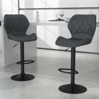 HOMCOM Set di 2 Sgabelli da Bar Alti in Finta Pelle con Altezza Regolabile, Sgabelli Cucina Girevoli con Schienale e Poggiapiedi, 46.5x49.5x92-113cm Grigio(m-2)