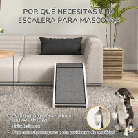 PawHut Rampa para Mascotas de Madera con Alfombra Antideslizante para Perros Pequeños o Mayores 125x40x35,5 cm Blanco y Gris(m-5)