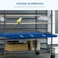 PawHut Gabbia per Uccelli da Interni in Legno con Vassoio, 4 Ruote e Trespolo, 78x52x132cm(m-4)