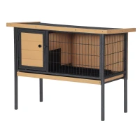 PawHut Cage à lapins en bois sur pieds, clapier pour rongeurs, cochons d'inde avec toit ouvrable - dim. 91,5L x 45l x 70H cm(m-11)