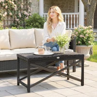 Outsunny Outdoor Coffee Table Side Table with X-Shape Frame for Patio, Balcony, Black(m-10)