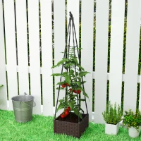 Outsunny Floreira com Treliça Metálica para Plantas Trepadeiras Vaso de PP com Orifícios de Drenagem e Tampões 40x40x175 cm Preto(m-8)