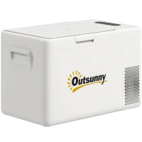 Outsunny 22 Liter Campingkoelkast, Autokoelkast, Koelbox met LED-Licht, AC- en DC-Adapter, Stille Werking, Crèmewit(m-14)