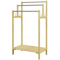 HOMCOM Toallero de Pie de Bambú con 3 Barras de Acero Inoxidable Estante Abierto 50,5x31x90 cm Natural(m-11)