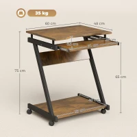 HOMCOM Movable Computer Desk with 4 Moving Wheels and Keyboard Tray(m-3)