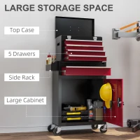 HOMCOM Two-Part Tool Storage Chest on Wheels - Black/Red(m-4)
