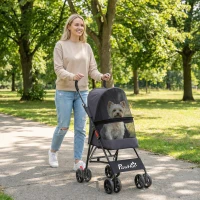 PawHut Dog Stroller, Foldable Cat Dog Pram for Miniature Breeds, Pet Stroller with Brake, Mesh Windows, Dark Grey(m-2)