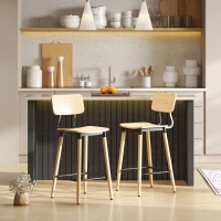 HOMCOM 2er-Set Barhocker mit Rückenlehne, Barstühle für Hausbar, Kücheninsel, Esszimmer, Holz, Metall, Hellbraun(m-10)