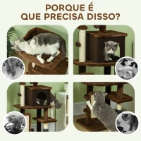 PawHut Arranhador para Gatos Grande Altura 104 cm com Plataformas Postes com Escova Bolas Suspensas e Almofadas para Arranhar Marrom(m-7)