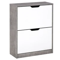 HOMCOM Meuble à chaussures meuble d'entrée placard de rangement, 2 portes abattantes, 62,5 x 26 x 81 cm, gris et blanc(m-12)