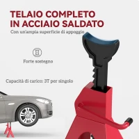 HOMCOM Set 2 Cavalletti Auto da 3 Tonnellate Regolabili da 38.5-60 cm, Acciaio al Carbonio e Ghisa, Rosso(m-5)