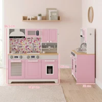 AIYAPLAY Cocina de Juguete de Madera con Accesorios de Acero Inoxidable Cafetera Máquina de Hielo Fregadero Fogones Rosa(m-3)