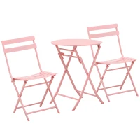 Outsunny Conjunto de Móveis de Jardim Dobráveis Conjunto de 1 Mesa Redonda e 2 Cadeiras de Varanda com Estrutura de Aço Rosa(m-1)
