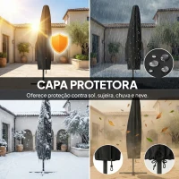 Outsunny Chapéu de Sol Excêntrico com Luzes LED Solares 330x295 cm Chapéu de Sol para Jardim com Base Cruzada Manivela Capa Protetora Cinzento Escuro(m-5)