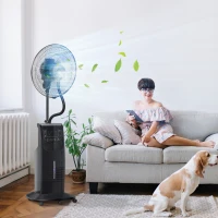 HOMCOM Ventilador de Pie Oscilante con Nebulizador 90W con Control Remoto 5 Aspas Tanque de Agua 3,1 L 44,5x44,5x135 cm Negro(m-2)