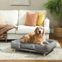 PawHut Hundesofa, Haustiersofa, Haustierbett, abnehmbares u. waschbares Polster, Natur+ Dunkelgrau(m-10)