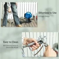 HOMCOM Airless Paint Sprayer, Thinning-Free Electric Paint Spray Gun for Walls, Fences & DIY Projects, 200 Bar High Pressure, 1.5L/min Flow Rate, 7.5m Hose, Indoor & Outdoor Use, Dark Blue(m-7)