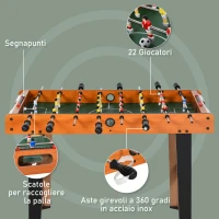 HOMCOM Calcio Balilla in Legno con 22 Giocatori e Accessori Inclusi(m-4)