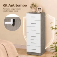 HOMCOM Cómoda de 6 Gavetas Alta para Quarto com Sistema Antitombo 40x40x110 cm Cinza-claro e Branco(m-6)