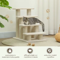 PawHut Scaletta per Cani e Gatti a 4 Gradini con Rivestimento in Peluche, Scala per Gatto e Animali Domestici Antiscivolo, Scalini per Cuccioli per Letto e Divano, 61x41x60 cm Crema(m-6)