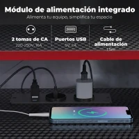 HOMCOM Mesa Gaming Esquinero con Enchufes en Forma de L 128x128 cm con Soporte para Monitor Gancho y Portavasos Negro(m-5)