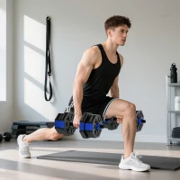 SPORTNOW Ensemble d'haltères musculation 6-en-1 haltère réglable 20 kg kettlebell, barre de musculation support pour pompes bleu(m-8)