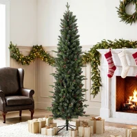 HOMCOM Slim Gracious Pine Xmas Tree, 7ft/210cm Artificial Christmas Tree with 904 Branch Tips, Foldable Steel Stand, Green(m-2)