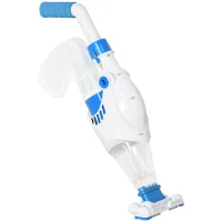 Outsunny Aspirador Limpador para Piscina Elétrico Autonomia de 45 Minutos com Poste Telescópico 54-113cm Escova e Bolsa de Malha para Piscinas Spas 161x20x17cm Azul e Branco(m-11)