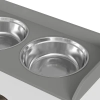 PawHut voerstation, 2 voerbakken van elk 2 liter, roestvrij staal, met lade, wit+grijs, 60 x 30 x 36 cm(m-11)