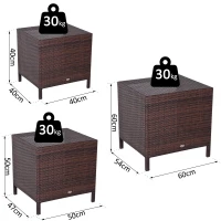 Outsunny Set 3 Tavolini da Giardino in Rattan 40x40x40cm, 50x47x50cm, 60x54x60cm Marrone(m-3)