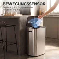HOMCOM Sensor-Mülleimer 55 L für die Küche, berührungsloser Abfalleimer aus Edelstahl, batteriebetrieben, Silber(m-4)