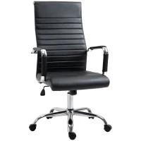 Vinsetto Silla de Escritorio Giratoria Silla de Oficina con Respaldo Alto Ruedas Giratorias Altura Ajustable Función Basculante y Reposabrazos Tapizado en Cuero Sintético Negro(m-12)