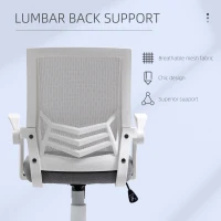 HOMCOM Home Office Furniture Set, Modern Computer Desk with Storage Shelf and Ergonomic Mesh Chair with Flip-Up Arms, Lumbar Support, Adjustable Height, Swivel Wheels, White and Grey(m-8)