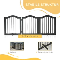 PawHut honden versperring beschermrek hondenrek configuratierooster 3-delig met twee steunpoten, stabiel en opvouwbaar geschikt voor binnen en buiten MDF zwart 154,5 x 29,5 x 61 cm(m-7)