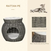 PawHut Cesta per Gatti a 2 Livelli in Rattan PE con Cuscini Lavabili in Peluche, Φ50x43.5cm(m-5)