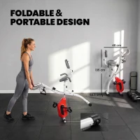 SPORTNOW 4-In-1 Folding Exercise Bike with Resistance Bands, Bluetooth App, 8-Level Magnetic Resistance, LCD Display, Orange(m-9)