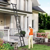 DURHAND Scala in Alluminio 5 in 1 Nera per Interni ed Esterni, Carico Massimo 150kg, 370x61x11 cm(m-10)