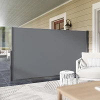 Outsunny Seitenmarkise ausziehbar blickdicht Sichtschutz mit Wandhalterung  Beschichtung 300x180cm Dunkelgrau(m-9)