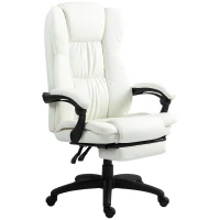 Vinsetto Verstellbarer Drehstuhl mit Fußstütze, Kopfstütze, Massagefunktion, Kunstleder, 68,5x68,5x113-121cm, Cremeweiß(m-1)