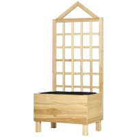 Outsunny Garden Planters with Trellis for Vine Climbing, Distressed Wooden Raised Beds, 90x43x150cm, Natural Tone(m-11)