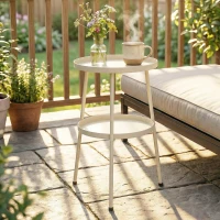 Outsunny Beistelltisch Ø36 cm, Balkontisch aus Metall, Esstisch Outdoor, rund Terrassentisch für Garten Terrasse Balkon Cremeweiß(m-10)