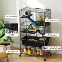 PawHut Kleindierenkooi, Huisdierkooi met 5 Niveaus, Anti-Slip Rampen, Hangmat, 88 x 48 x 150,5 cm, Donkergrijs(m-5)
