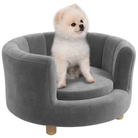 PawHut Huisdierenbed voor Honden en Katten, met Houten Poten, Verhoogd, Flanelhoes, Afneembaar Kussen, Grijs(m-11)